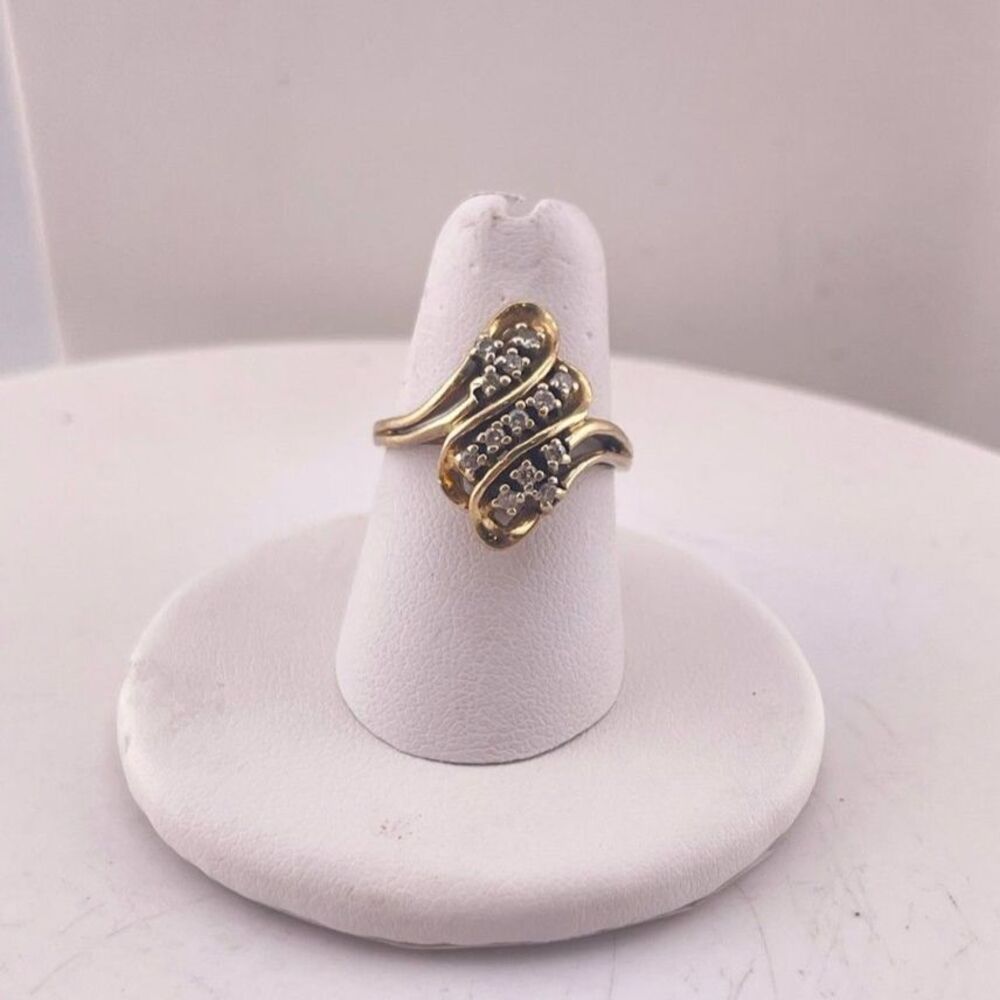 Vintage 14k yellow gold diamond waterfall ring, size 5.75.